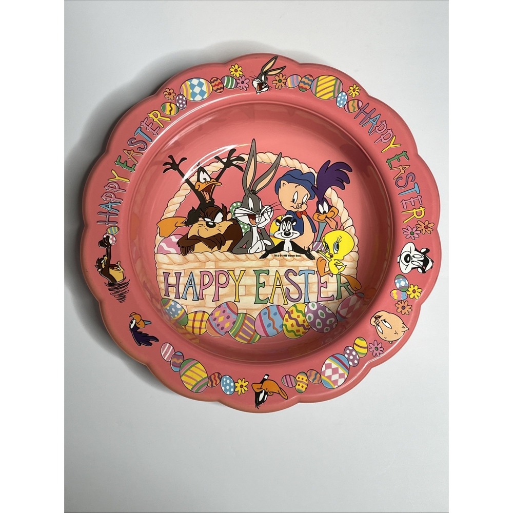 Vintage 1996 Looney Tunes Warner Brothers Happy Easter Plastic Candy Bowl Dish